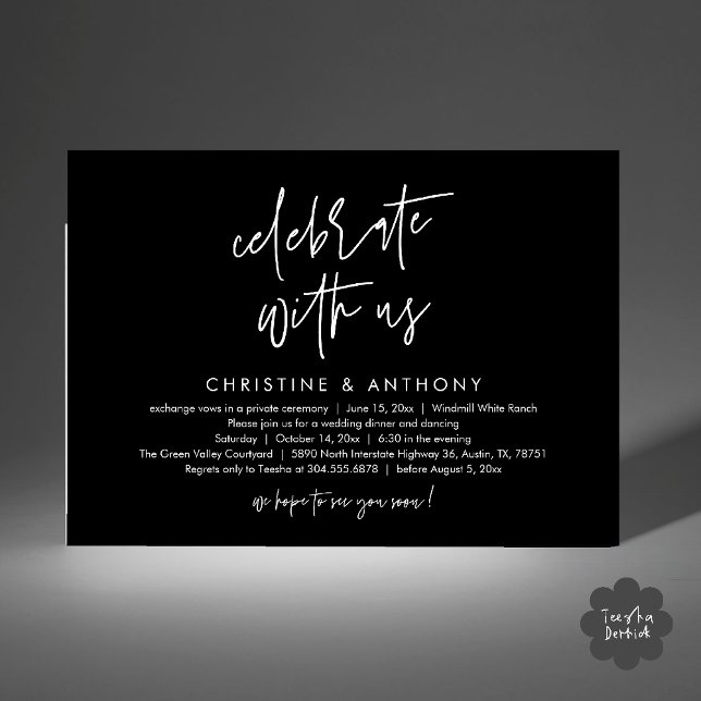 Convite Modern Minimalist Wedding Reception Dinner (Modern Minimalist Wedding Reception Dinner Invitation Card, Celebrate with us, in Black and white)