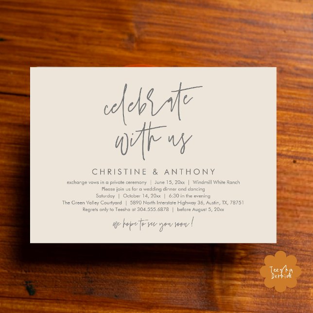 Convite Modern Minimalist Wedding Reception Dinner (Modern Minimalist Wedding Reception Dinner Invitation Card, Celebrate with us, in Cream and Grey)