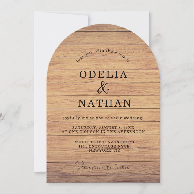 Convite Modern Minimalist Wooden Texture Wedding (Frente)