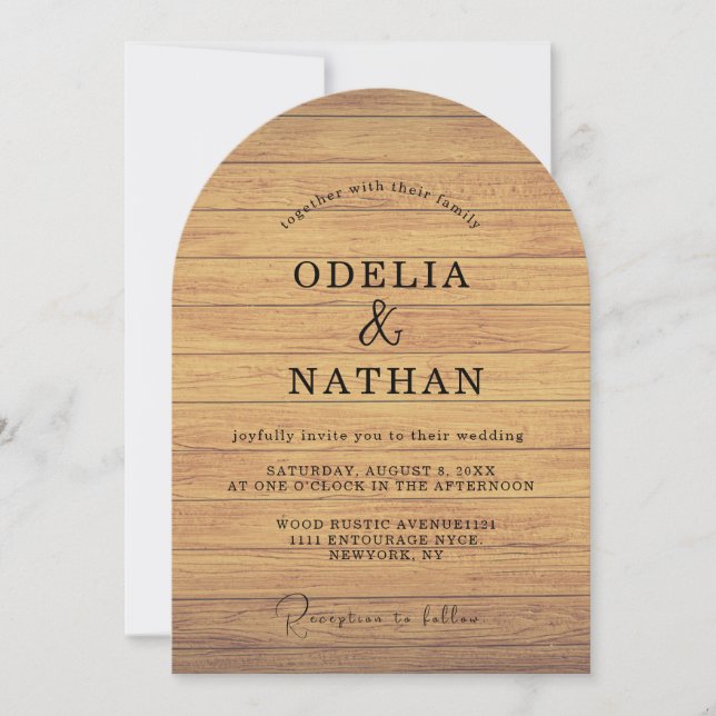 Convite Modern Minimalist Wooden Texture Wedding (Frente)