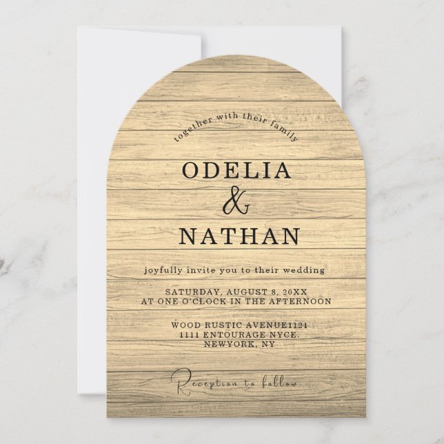 Convite Modern Minimalist Wooden Texture Wedding (Frente)