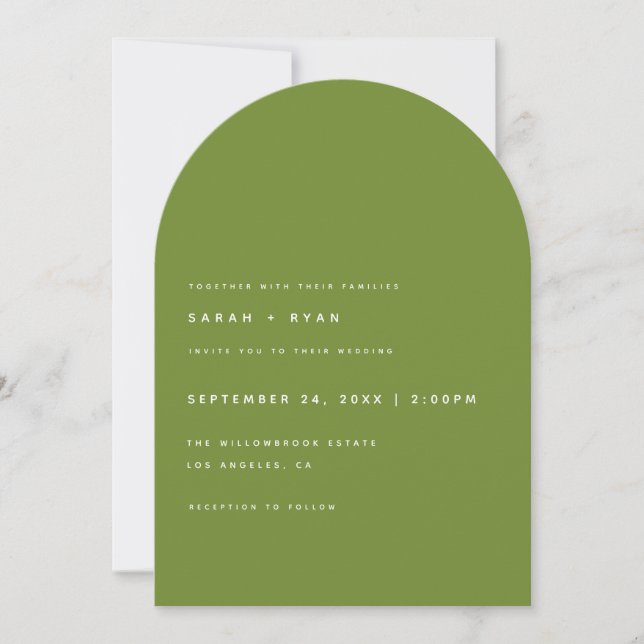 Convite Modern Minimalistic Olive Green Arch Wedding (Frente)