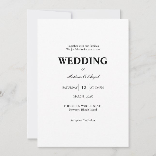 Convite Modern Minimalistic Wedding Invitation (Frente)