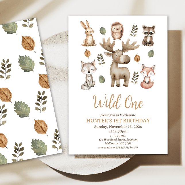 Convite Modern Moose Woodland Wild Um primeiro aniversario (Woodland Wild One 1st Birthday Party Invitation, Woodland Wild One Birthday Invitation, Wild One )