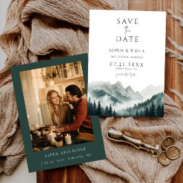 Convite Modern Mountain Greenery Save the Date Photo