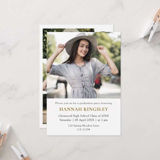 Convite Modern Multi Photo Girl Graduation Invitation (Frente/Verso In Situ)