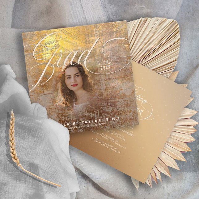 Convite Modern Music Grad Photo Gold ID899 Invitation (Criador carregado)