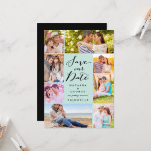 Convite Modern Na moda Script 8 Multi Photo Salve A Data