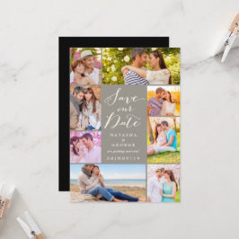 Convite Modern Na moda Script 8 Multi Photo Salve A Data