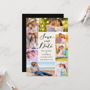 Convite Modern Na moda Script 8 Multi Photo Salve A Data