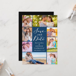 Convite Modern Na moda Script 8 Multi Photo Salve A Data