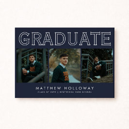 Convite Modern Navy 3 Photo Graduation Announcement