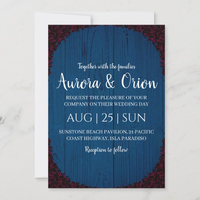 Convite modern navy blue and burgundy wedding invitations (Frente)