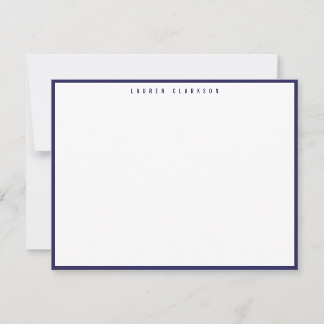 Convite Modern Navy Blue Border Note Card (Frente)