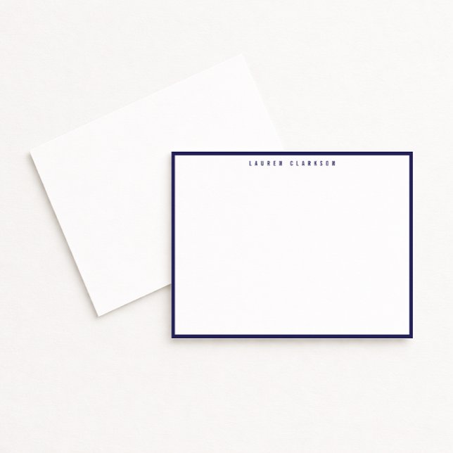 Convite Modern Navy Blue Border Note Card (Criador carregado)