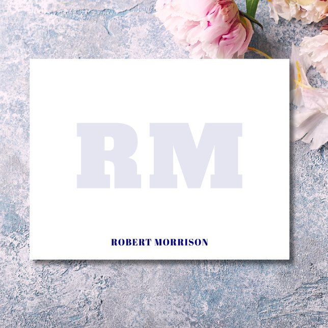 Convite Modern Navy Blue Monogram Stationery Note Card (Criador carregado)