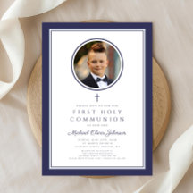 Modern Navy Blue Photo Boy First Communion