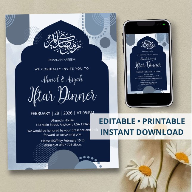 Convite Modern Navy Iftar Invitation  withGeometric Arch (Criador carregado)