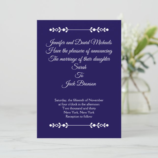 Convite Modern Navy & White Wedding invitation (Em pé/Frente)
