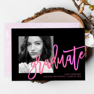 Convite Modern Neon Ombre Typografia Pink Photo Graduaçã