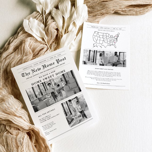 Convite Modern Newspaper Moving Announcement (Criador carregado)