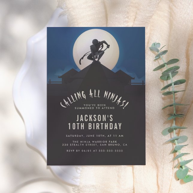 Convite Modern Ninja on Roof Top Silhouette Birthday Party (Criador carregado)