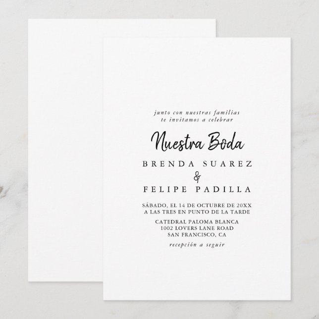 Convite Modern Nuestra Boda Wedding (Frente/Verso)