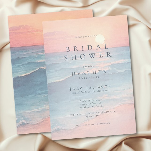 Convite Modern Ocean Sunset Watercolor Beach Bridal Shower (Modern Ocean Sunset Watercolor Beach Bridal Shower Invitation)