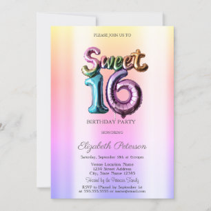 Convite Modern Ombre Neon Balloon Sweet 16