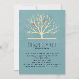 Convite Modern Orange Birds em uma Grande Reunião Familiar