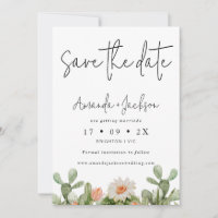 Modern Orange Cactus Weding The Date Card