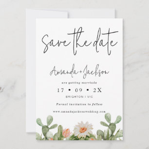 Convite Modern Orange Cactus Weding The Date Card