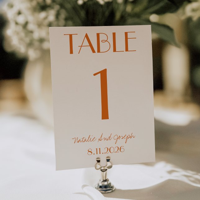 Convite Modern Orange Cream Whimsical Wedding Table Number (Criador carregado)