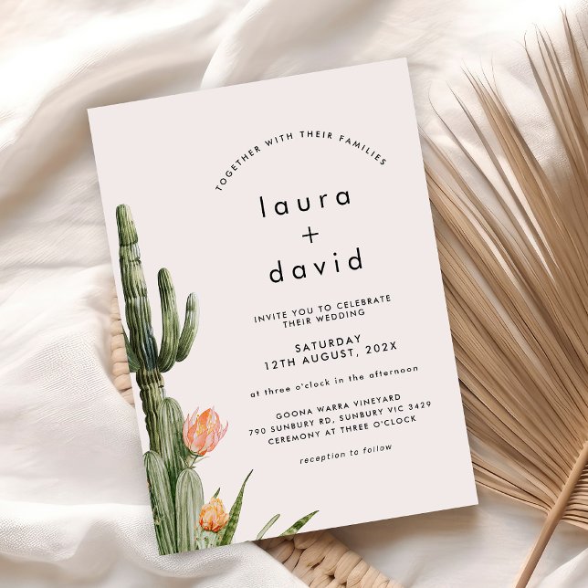 Convite Modern Orange Floral Cactus Wedding (Modern Cactus Wedding Invitation, Cactus Themed Wedding Invite, Modern, Floral Cactus Wedding Invite)
