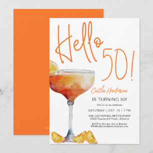 Convite Modern Orange Hello 50º aniversário