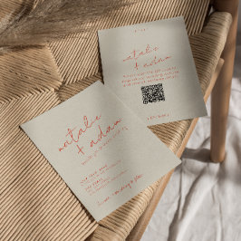Convite Modern Orange Retro Fun Whimsical QR Code Wedding