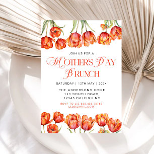 Convite Modern Orange Tulips Floral Dia de as mães Brunch