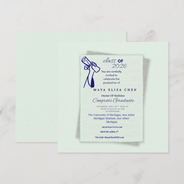Convite Modern Pastel Graduation Invitation | Class of 202 (Frente/Verso)