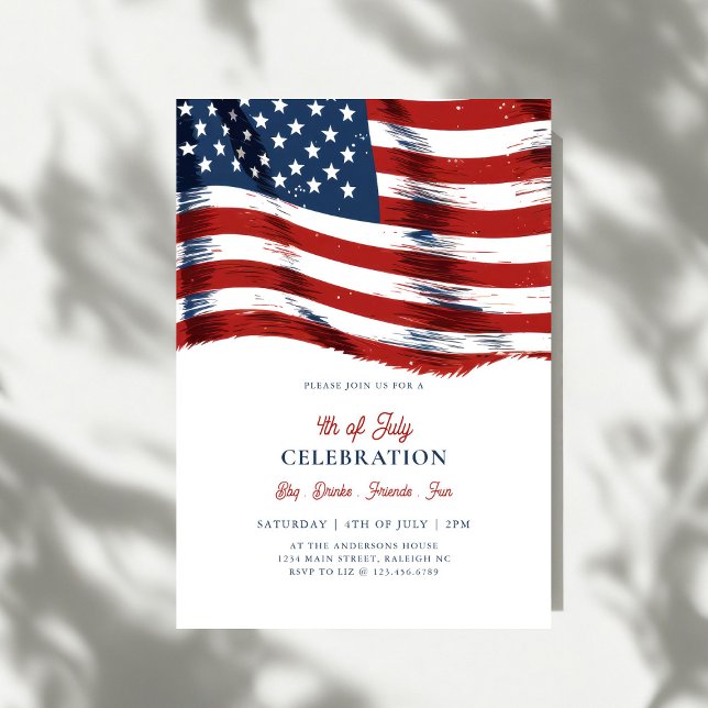 Convite Modern Patriotic American Flag 4th of July Party (Criador carregado)