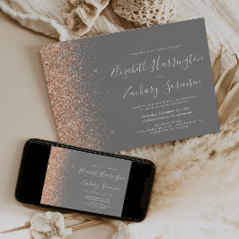 Convite Modern Peach Glitter Gray Wedding