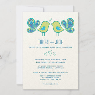 Convite Modern Peacock Love Birds Casando Monograma