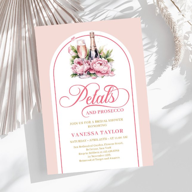Convite Modern petals and prosecco blush gold shower card (Modern petals and prosecco blush gold shower card)