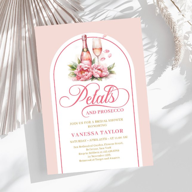Convite Modern petals and prosecco blush gold shower card (Modern petals and prosecco blush gold shower card)