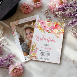 Convite Modern photo Boho Pink Lavender floral graduation