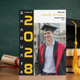 Convite Modern Photo Gold Black Graduation Announcement
