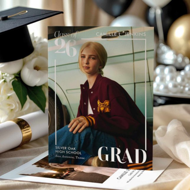 Convite Modern Photo Graduation Announcement (Modern Photo Grad Announcement Card)