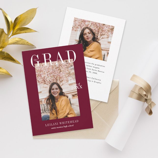 Convite Modern Photo Graduation Burgundy (Criador carregado)