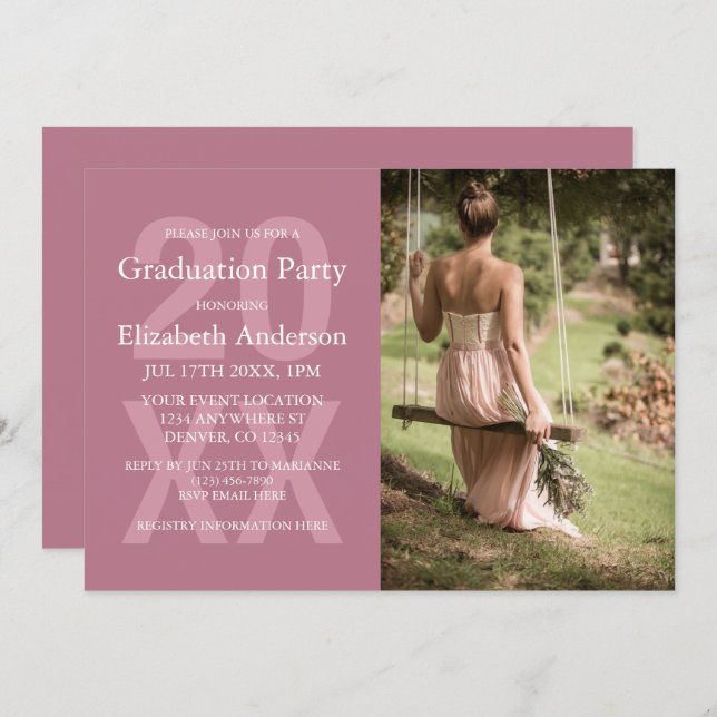 Convite Modern Photo Graduation Party (Frente/Verso)