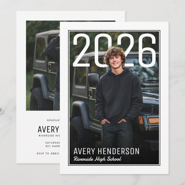 Convite Modern PhotoPop Graduation Party (Frente/Verso)