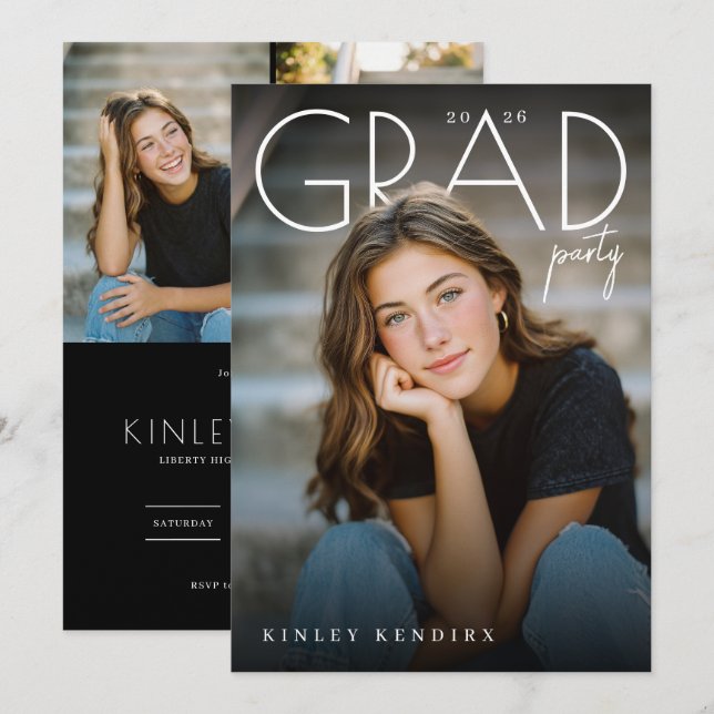 Convite Modern PhotoPop Graduation Party (Frente/Verso)